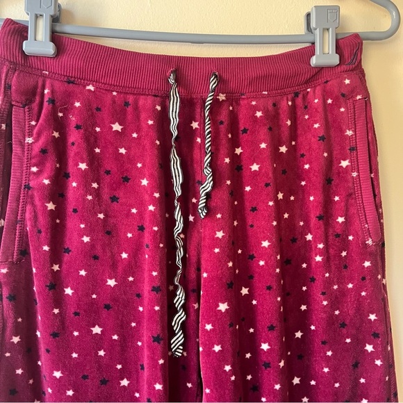 Nautica Women’s Pajama Pants Small S Burgundy Velour Star Print Lounge Sleepwear - Picture 2 of 6